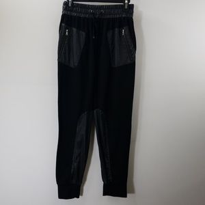 David Lerner Black Faux Leather Panel Joggers S